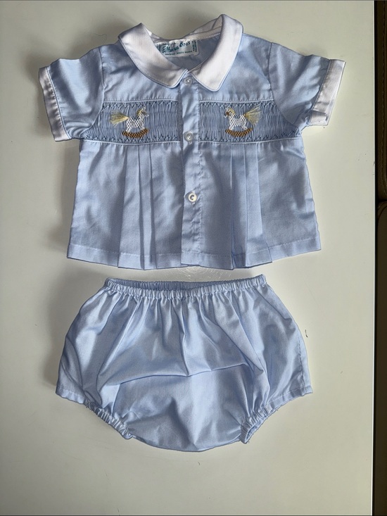 Feltman Brothers Other - Feltman Bros Light Blue Smocked Two Piece Hand Embr Set with Horse Motif Preemie
